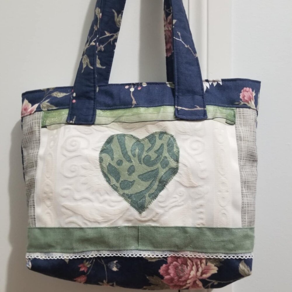 Handbag, Country Fabric Shoulder Tote Market Book Bag Purse Handmade Quilted